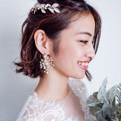 【イヤリング】ブライダルイヤリング 小枝イヤリング ビジュー ゴールド f5 【結婚式 ピアス イヤリング】