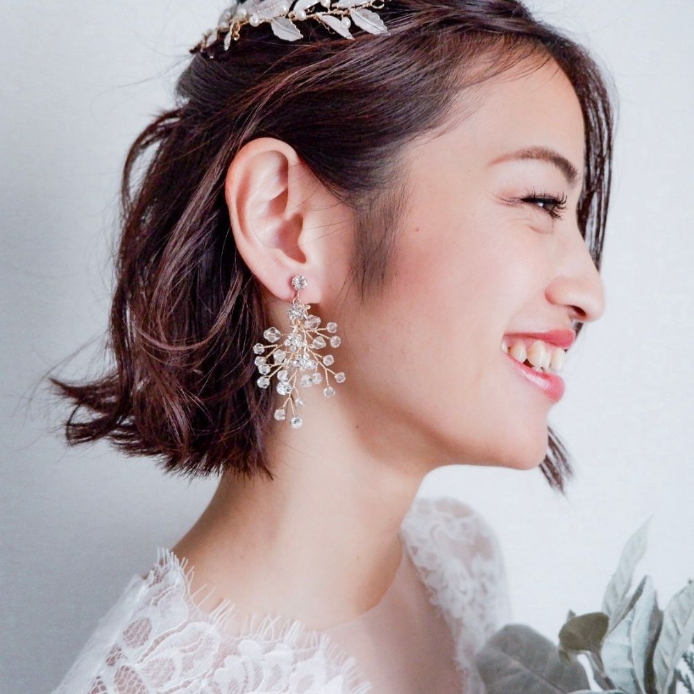 【イヤリング】ブライダルイヤリング 小枝イヤリング ビジュー ゴールド f5 【結婚式 ピアス イヤリング】