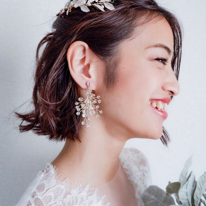 【イヤリング】ブライダルイヤリング 小枝イヤリング ビジュー ゴールド f5 【結婚式 ピアス イヤリング】