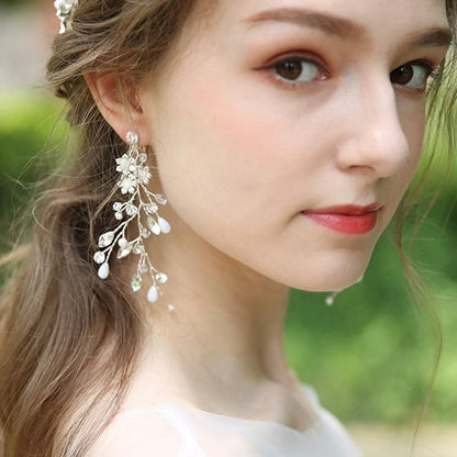 【イヤリング】ブライダルイヤリング 小枝イヤリング フラワー ビジュー リーフ f6 【結婚式 ピアス イヤリング】