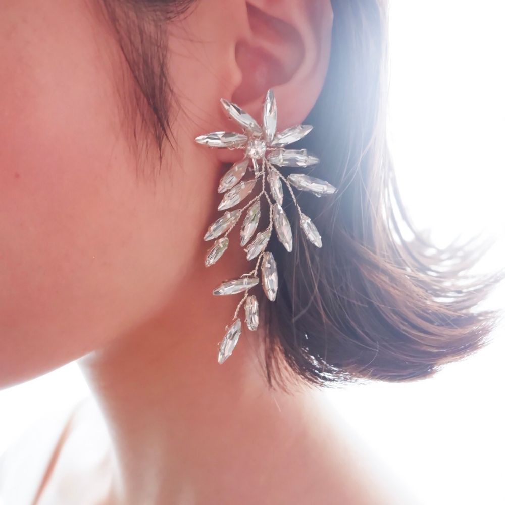 【イヤリング】ブライダルイヤリング 小枝イヤリング ビジュー リーフ f7 【結婚式 ピアス イヤリング】
