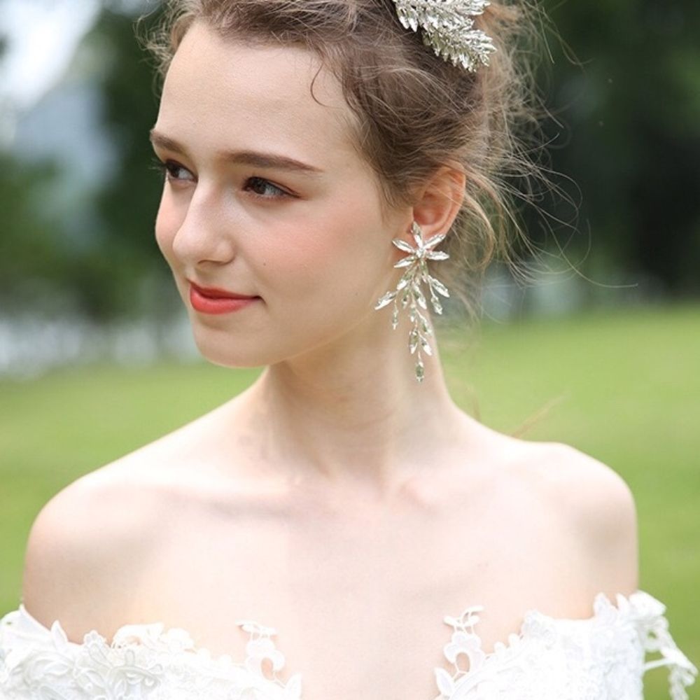 【イヤリング】ブライダルイヤリング 小枝イヤリング ビジュー リーフ f7 【結婚式 ピアス イヤリング】