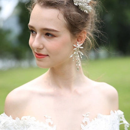 【イヤリング】ブライダルイヤリング 小枝イヤリング ビジュー リーフ f7 【結婚式 ピアス イヤリング】