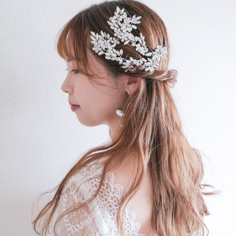 【ヘッドドレス】ブライダルヘッドドレス ビジュー リーフフラワー f8 【結婚式 ヘアアクセサリー】