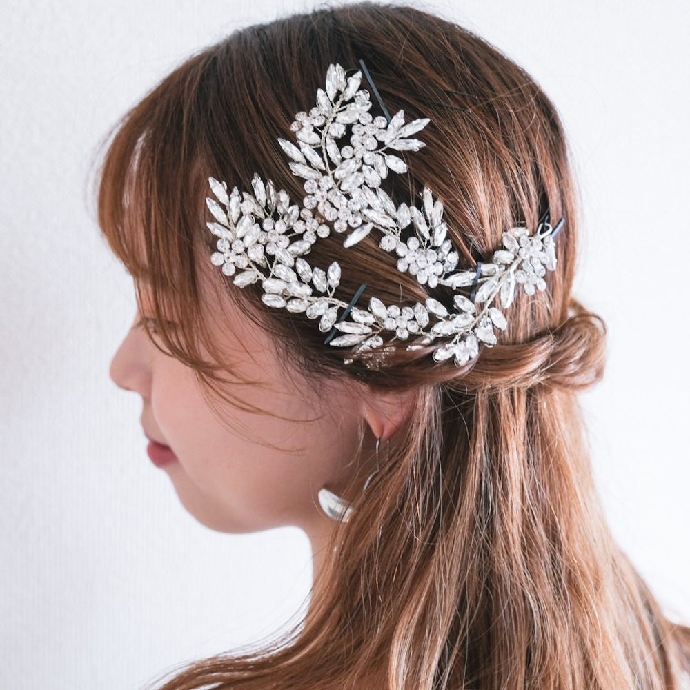 【ヘッドドレス】ブライダルヘッドドレス ビジュー リーフフラワー f8 【結婚式　ヘアアクセサリー】