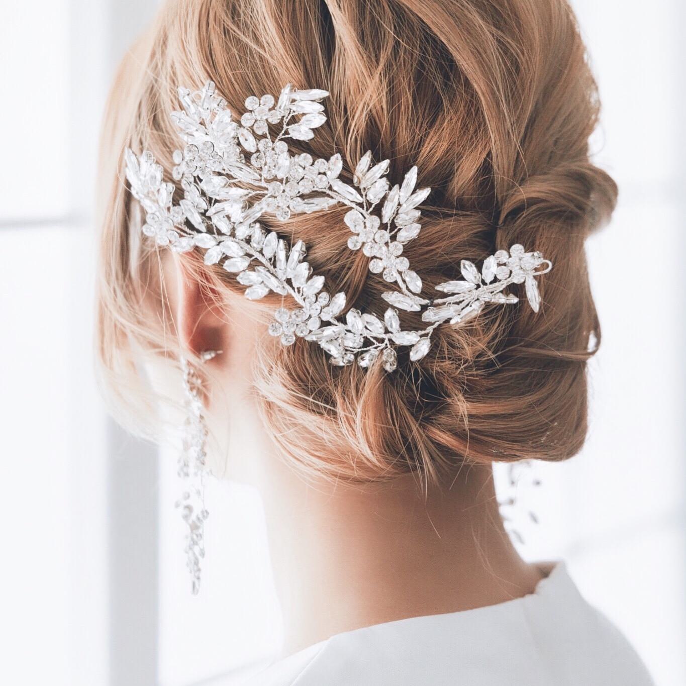 【ヘッドドレス】ブライダルヘッドドレス ビジュー リーフフラワー f8 【結婚式 ヘアアクセサリー】