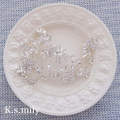 【ヘッドドレス】ブライダルヘッドドレス ビジュー リーフフラワー f8 【結婚式 ヘアアクセサリー】