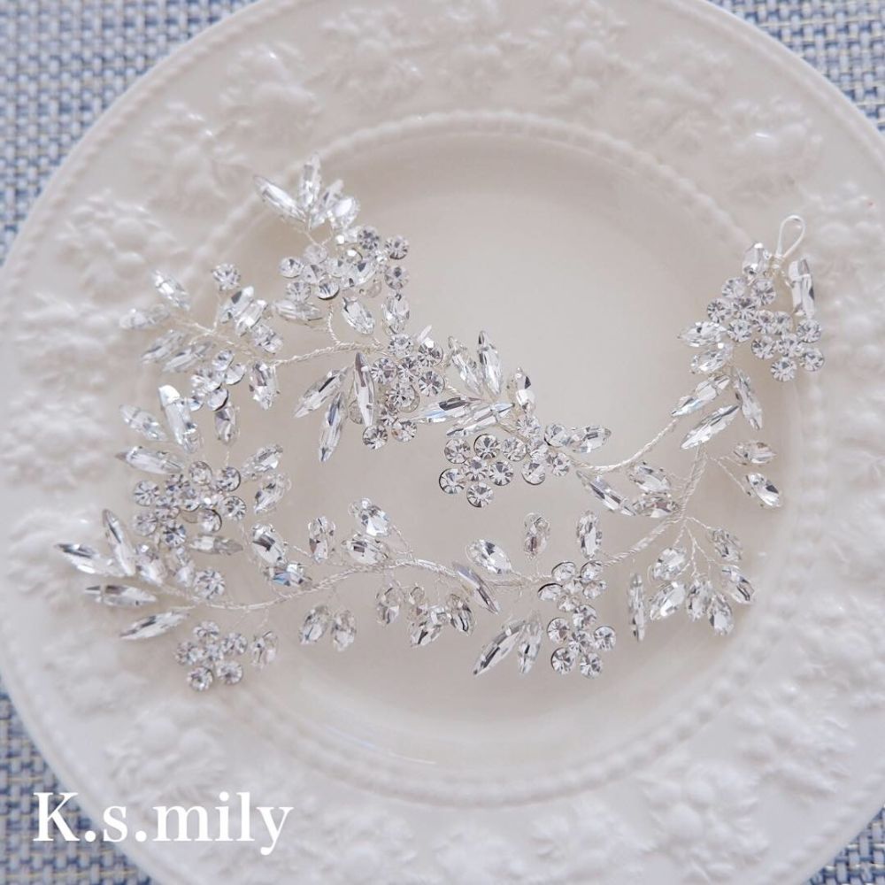 【ヘッドドレス】ブライダルヘッドドレス ビジュー リーフフラワー f8 【結婚式 ヘアアクセサリー】