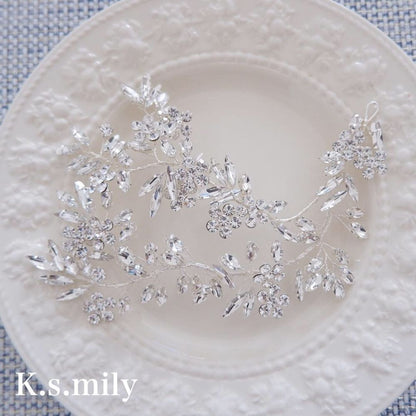 【ヘッドドレス】ブライダルヘッドドレス ビジュー リーフフラワー f8 【結婚式 ヘアアクセサリー】