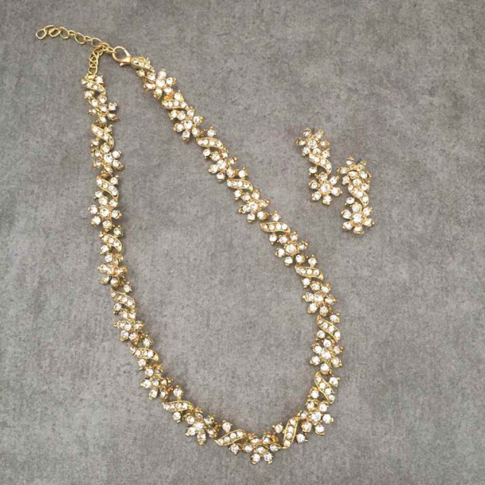 bijou ビジューゴールドネックレス&ピアスセット/ブライダルアクセサリー 【結婚式 アクセサリーセット】