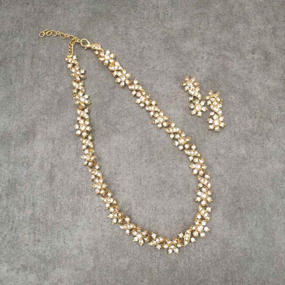 bijou ビジューゴールドネックレス&ピアスセット/ブライダルアクセサリー 【結婚式 アクセサリーセット】