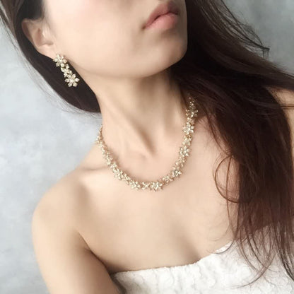 bijou ビジューゴールドネックレス&ピアスセット/ブライダルアクセサリー 【結婚式 アクセサリーセット】