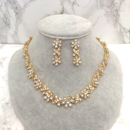 bijou ビジューゴールドネックレス&ピアスセット/ブライダルアクセサリー 【結婚式 アクセサリーセット】