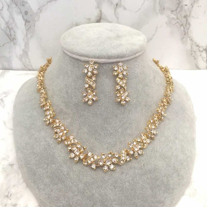 bijou ビジューゴールドネックレス&ピアスセット/ブライダルアクセサリー 【結婚式 アクセサリーセット】