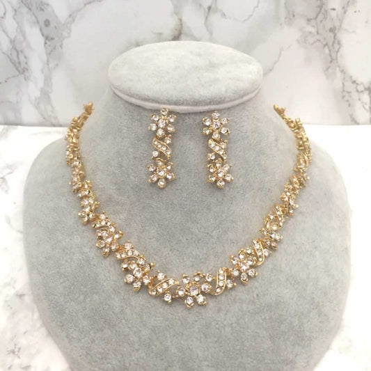 bijou ビジューゴールドネックレス&ピアスセット/ブライダルアクセサリー 【結婚式 アクセサリーセット】