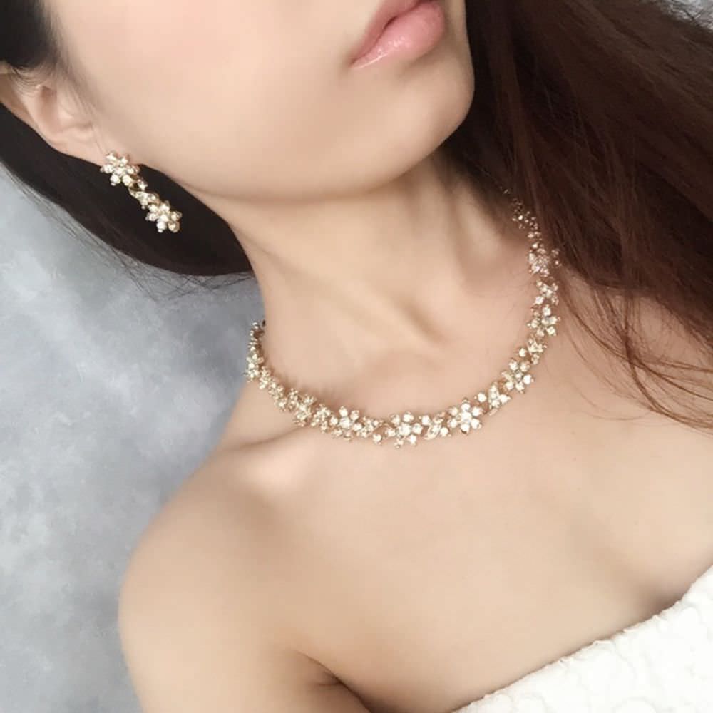 bijou ビジューゴールドネックレス&ピアスセット/ブライダルアクセサリー 【結婚式 アクセサリーセット】