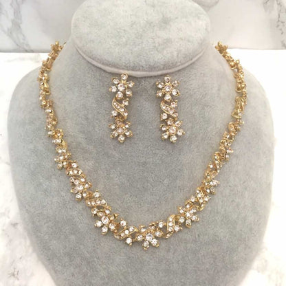 bijou ビジューゴールドネックレス&ピアスセット/ブライダルアクセサリー 【結婚式 アクセサリーセット】