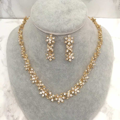 bijou ビジューゴールドネックレス&ピアスセット/ブライダルアクセサリー 【結婚式 アクセサリーセット】