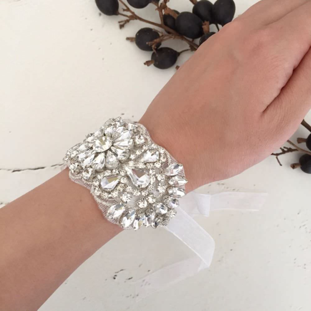 【ブレスレット】flower ビジューリボンブレスレット/アームレット/アンクレット/ブライダルアクセサリー 【結婚式 ブレスレット】