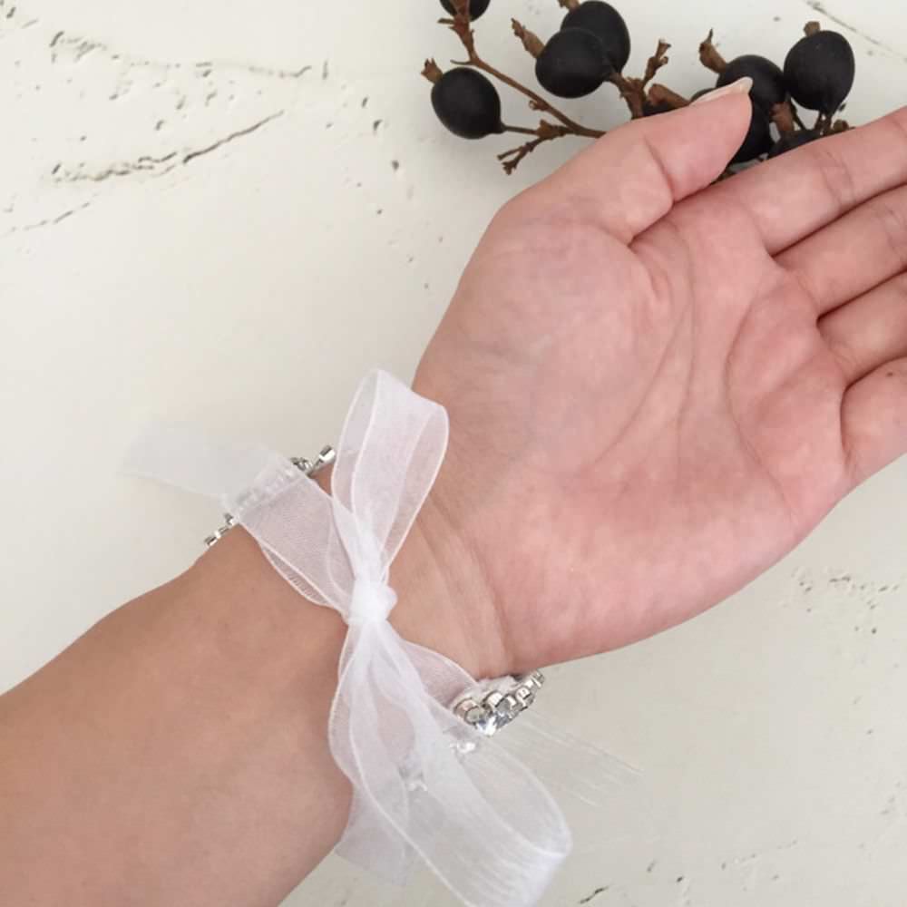 【ブレスレット】flower ビジューリボンブレスレット/アームレット/アンクレット/ブライダルアクセサリー 【結婚式 ブレスレット】