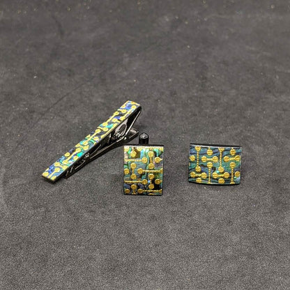 【着物職人手作り 金彩螺鈿ネクタイピン・カフスボタンセット】ゴールド Nsplus 19675 【結婚式 カフス タイピン 小物】