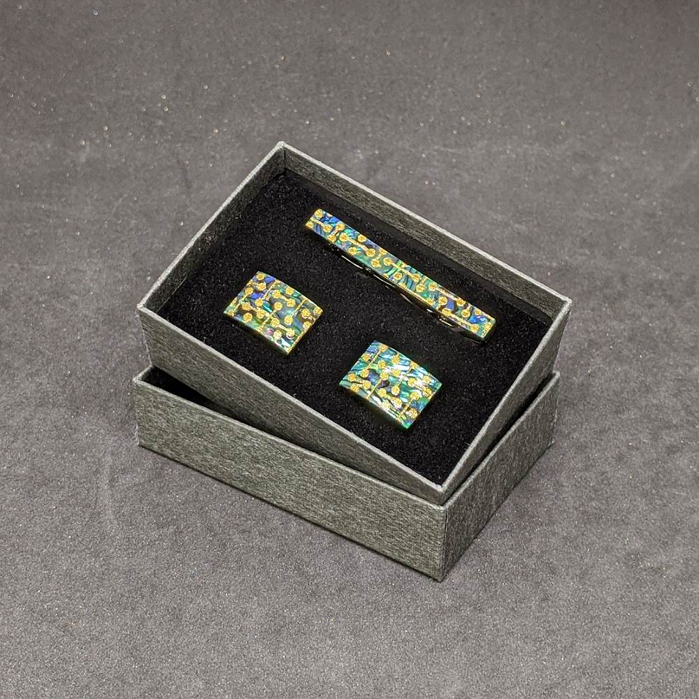 【着物職人手作り 金彩螺鈿ネクタイピン・カフスボタンセット】ゴールド Nsplus 19675 【結婚式 カフス タイピン 小物】