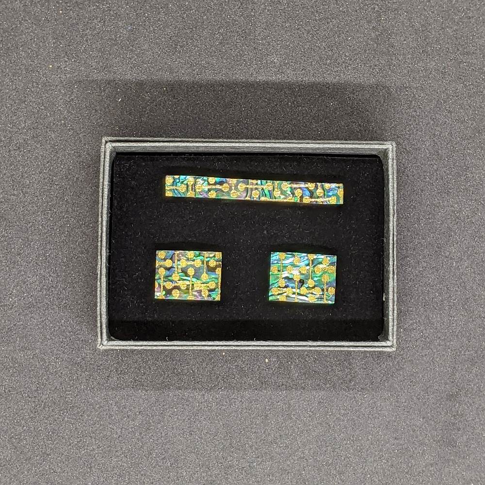 【着物職人手作り 金彩螺鈿ネクタイピン・カフスボタンセット】ゴールド Nsplus 19675 【結婚式 カフス タイピン 小物】