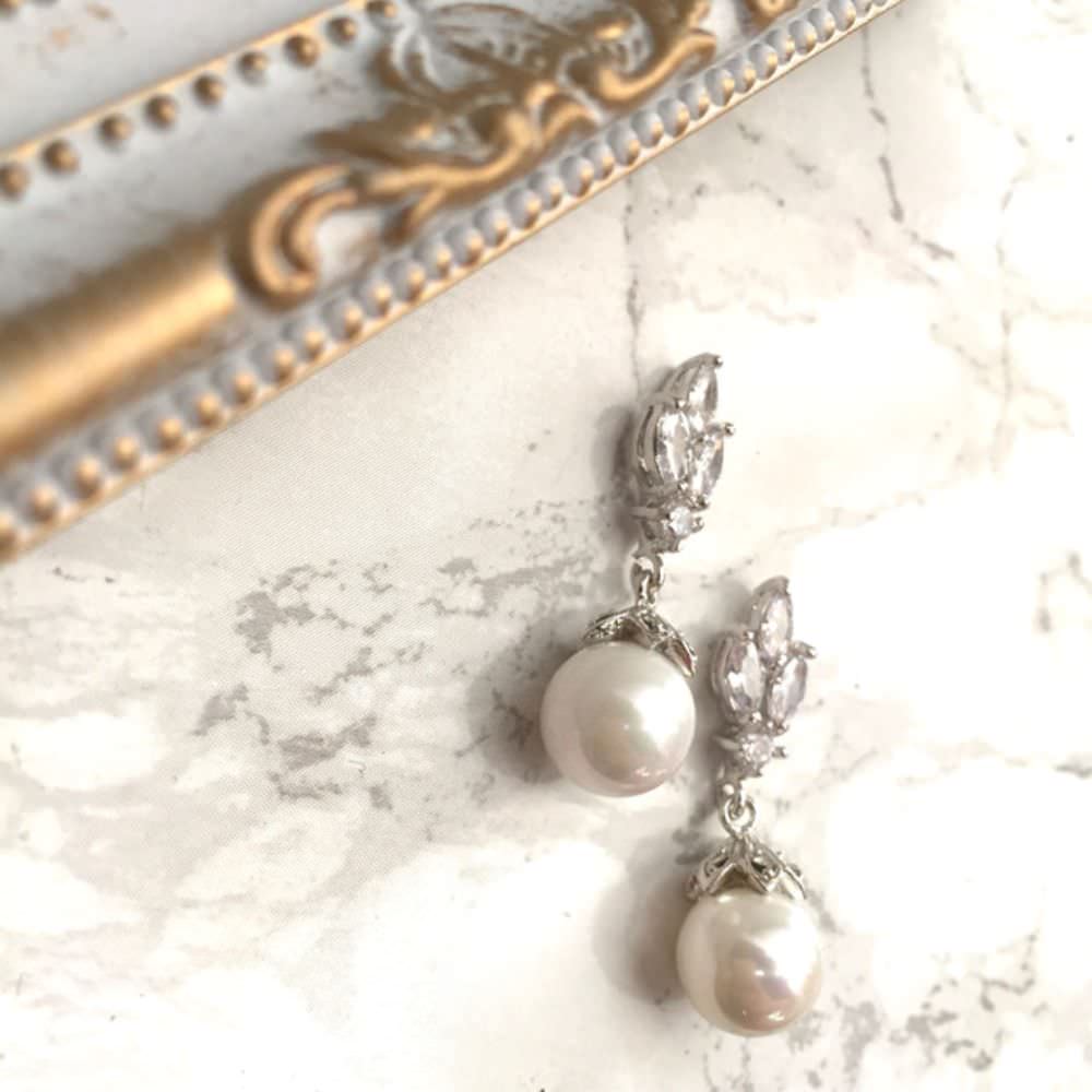【ピアス・イヤリング】pearl ジルコニアピアス/ブライダルアクセサリー 【結婚式 ピアス イヤリング】
