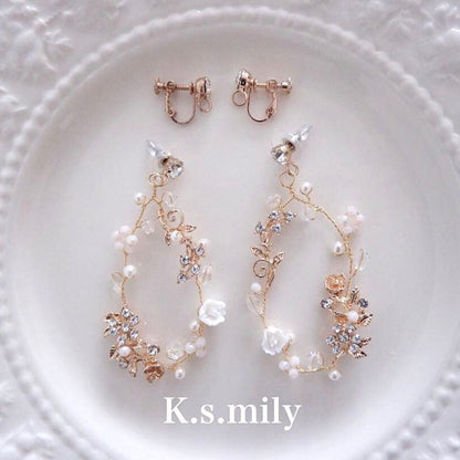 【ピアス】ブライダルピアス 小枝ピアス ビジュー ゴールド f9 【結婚式 ピアス イヤリング】