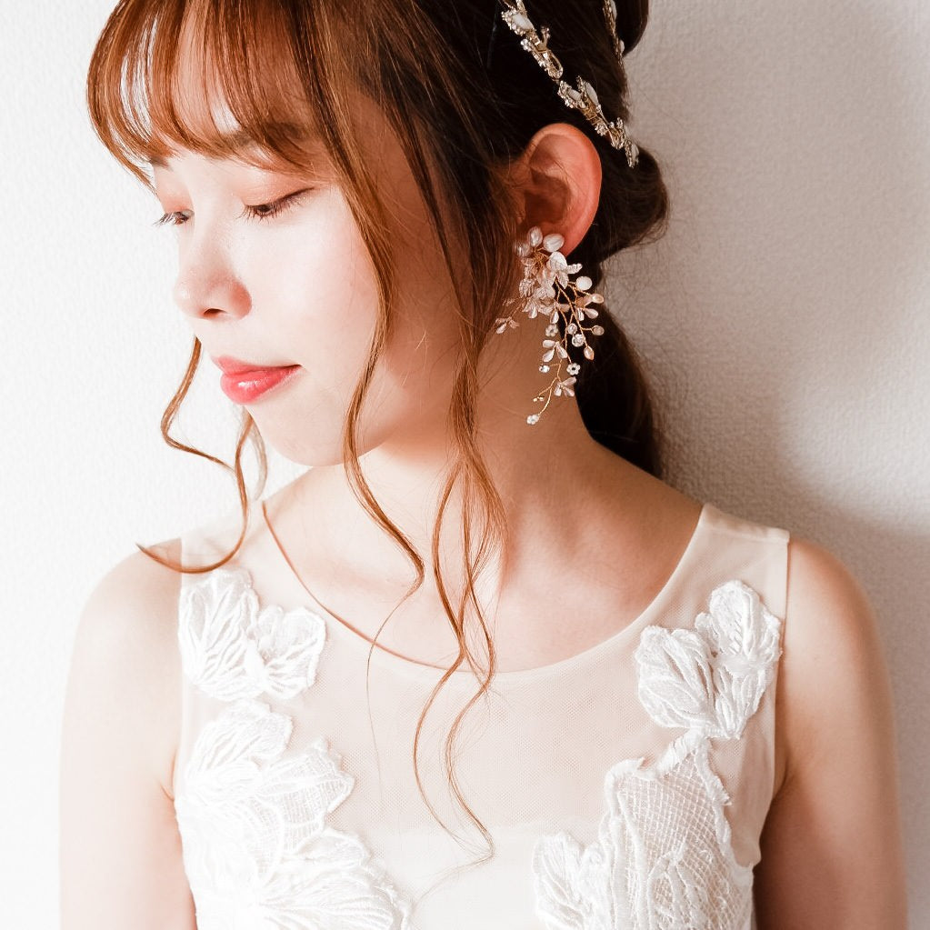 【イヤリング】ブライダルイヤリング 小枝イヤリング ビジュー ゴールド g4 【結婚式 ピアス イヤリング】