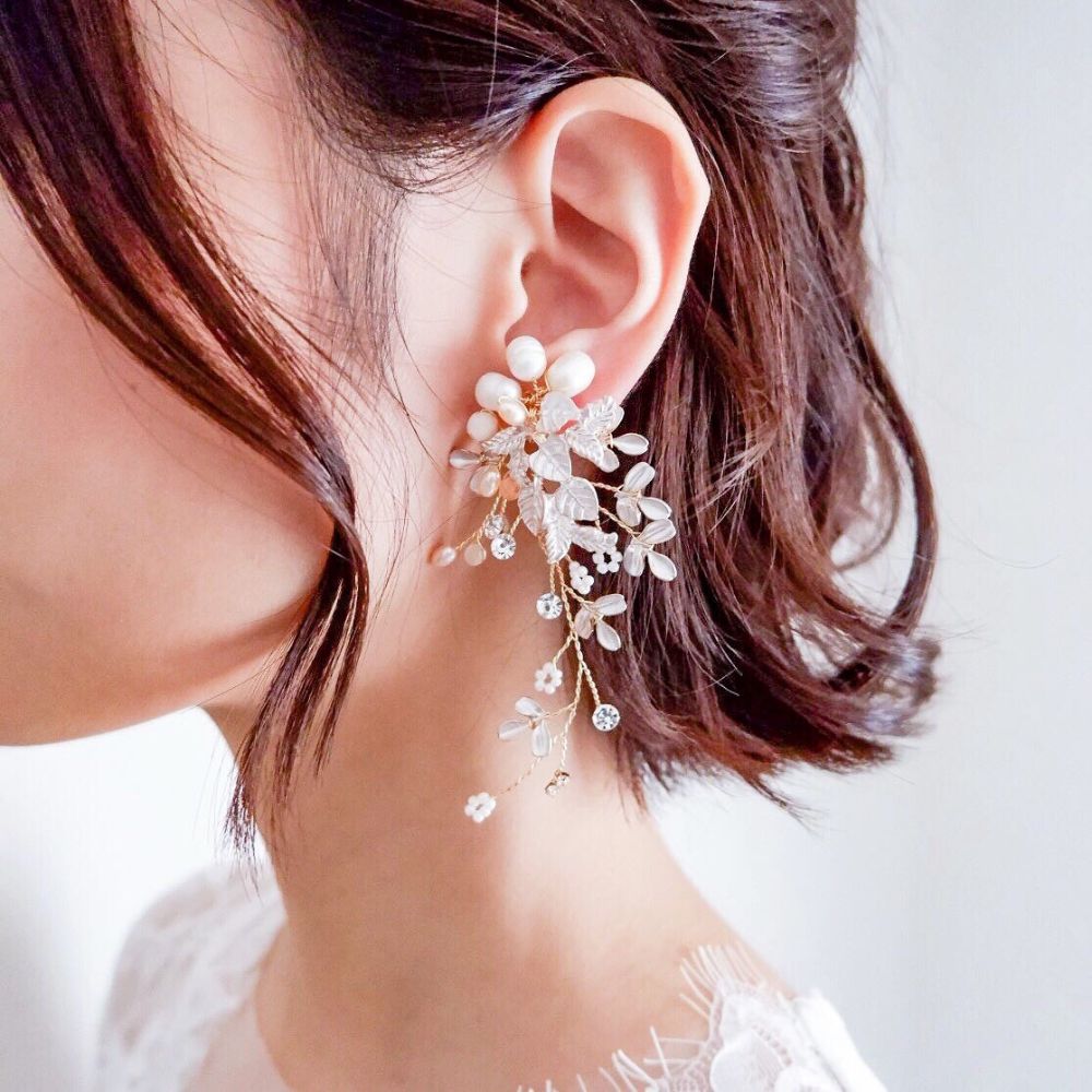 【イヤリング】ブライダルイヤリング 小枝イヤリング ビジュー ゴールド g4 【結婚式 ピアス イヤリング】