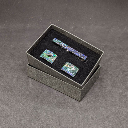 【着物職人手作り 金彩螺鈿ネクタイピン・カフスボタンセット】シルバー Nsplus 19674 【結婚式 カフス タイピン 小物】