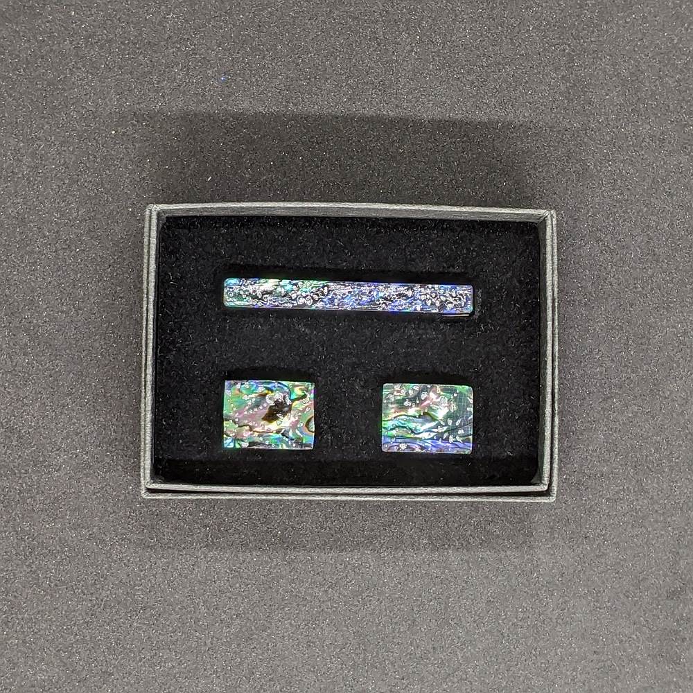 【着物職人手作り 金彩螺鈿ネクタイピン・カフスボタンセット】シルバー Nsplus 19674 【結婚式 カフス タイピン 小物】