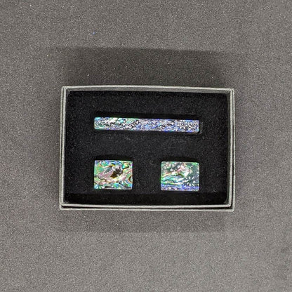 【着物職人手作り 金彩螺鈿ネクタイピン・カフスボタンセット】シルバー Nsplus 19674 【結婚式 カフス タイピン 小物】