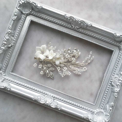 【ヘッドドレス】ブライダルヘッドドレス ビーズ ホワイトフラワー ボンネ g8 【結婚式 ヘアアクセサリー】