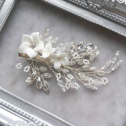 【ヘッドドレス】ブライダルヘッドドレス ビーズ ホワイトフラワー ボンネ g8 【結婚式 ヘアアクセサリー】