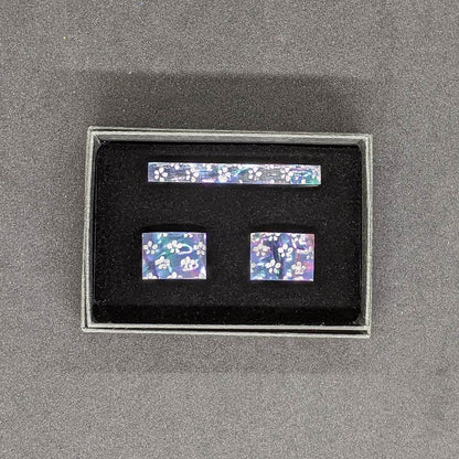 【着物職人手作り 金彩螺鈿ネクタイピン・カフスボタンセット】シルバー Nsplus 19673 【結婚式 カフス タイピン 小物】