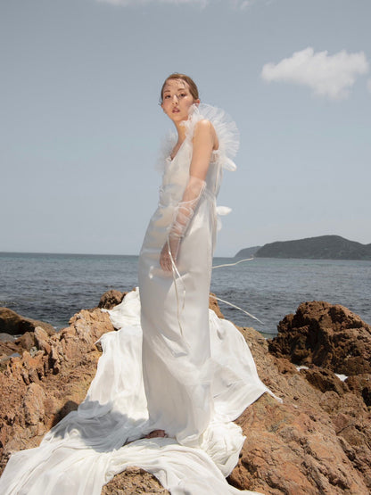 ドレープスリップドレス フリルショルダーアレンジ【ウェディングドレス レンタル】