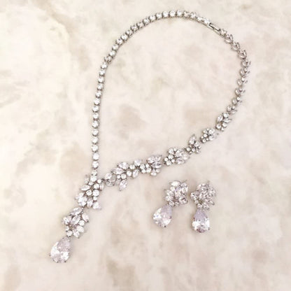 magnifique silver ジルコニアネックレス&ピアスset/ブライダルアクセサリー 【結婚式 アクセサリーセット】