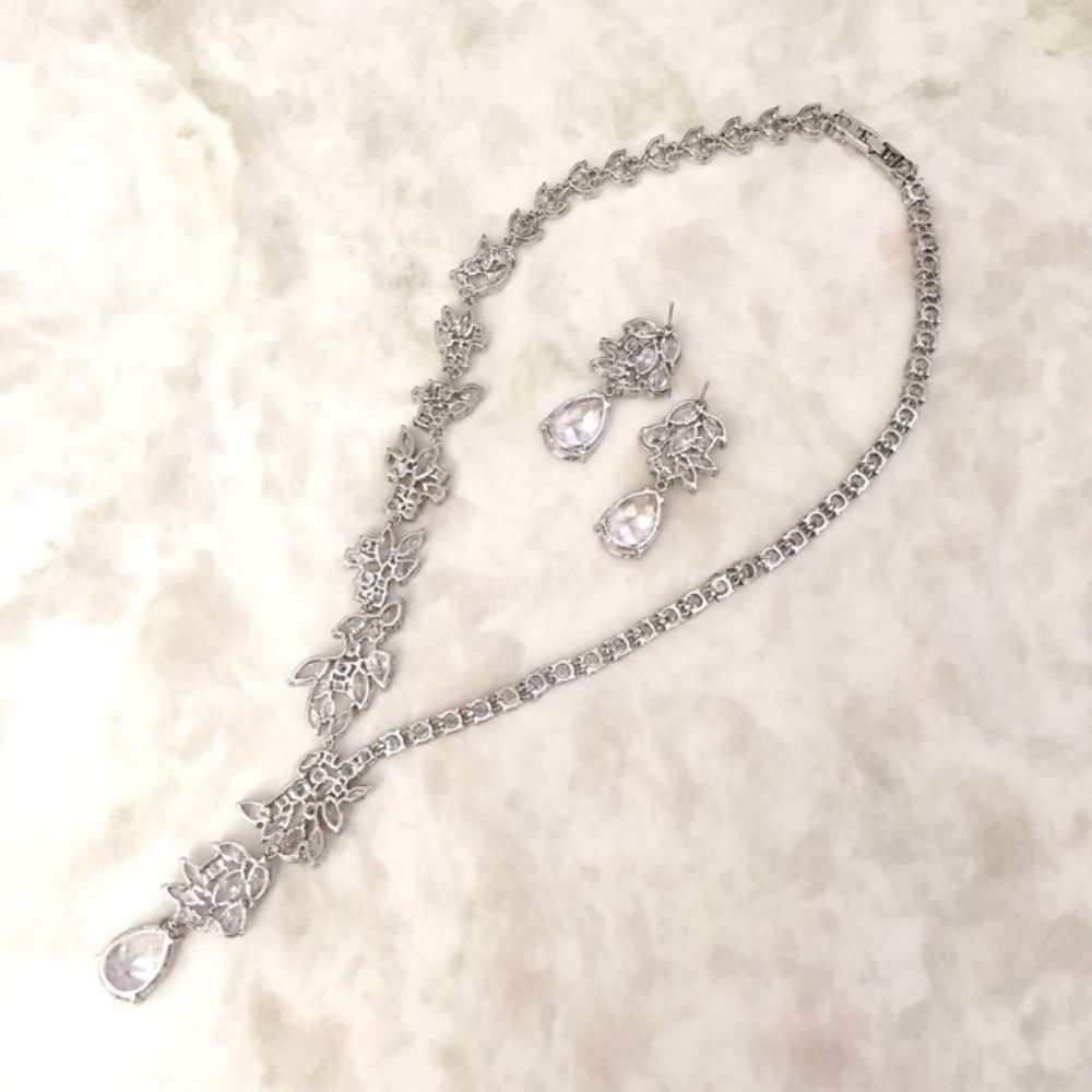 magnifique silver ジルコニアネックレス&ピアスset/ブライダルアクセサリー 【結婚式 アクセサリーセット】