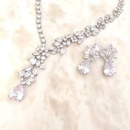 magnifique silver ジルコニアネックレス&ピアスset/ブライダルアクセサリー 【結婚式 アクセサリーセット】