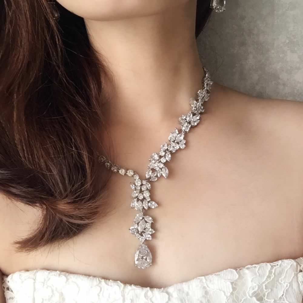 magnifique silver ジルコニアネックレス&ピアスset/ブライダルアクセサリー 【結婚式 アクセサリーセット】