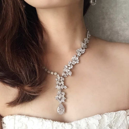 magnifique silver ジルコニアネックレス&ピアスset/ブライダルアクセサリー 【結婚式 アクセサリーセット】