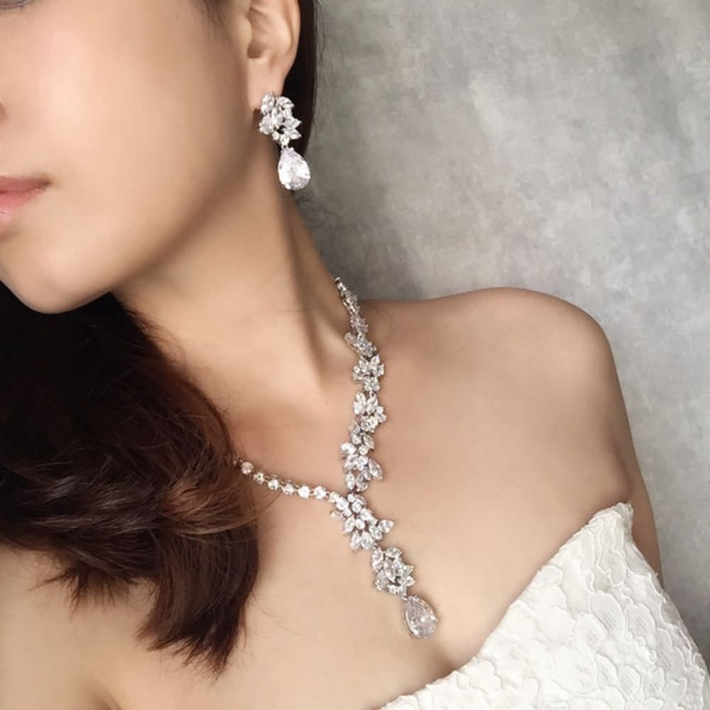 magnifique silver ジルコニアネックレス&ピアスset/ブライダルアクセサリー 【結婚式 アクセサリーセット】