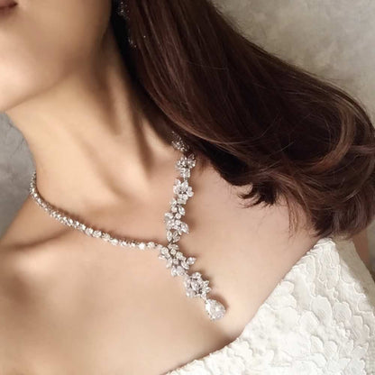 magnifique silver ジルコニアネックレス&ピアスset/ブライダルアクセサリー 【結婚式 アクセサリーセット】