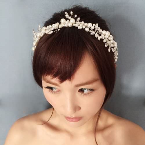 【ヘッドドレス】pearl リボンカチューシャ/ブライダルアクセサリー 【結婚式　ヘアアクセサリー】