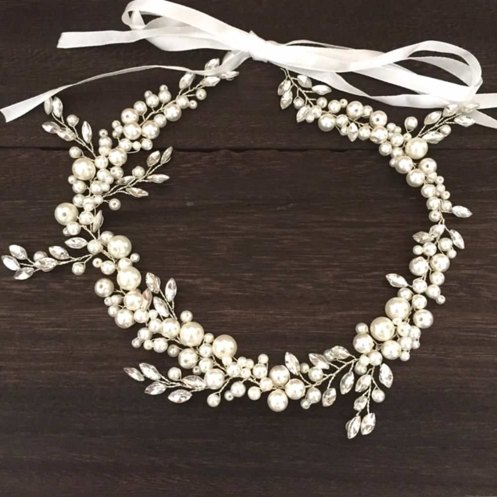 【ヘッドドレス】pearl リボンカチューシャ/ブライダルアクセサリー 【結婚式 ヘアアクセサリー】