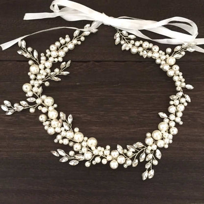 【ヘッドドレス】pearl リボンカチューシャ/ブライダルアクセサリー 【結婚式 ヘアアクセサリー】