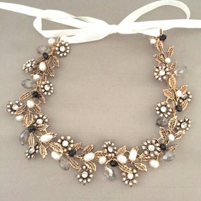 【ヘッドドレス】pearl×black リボンカチューシャ/ブライダルアクセサリー 【結婚式 ヘアアクセサリー】