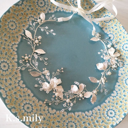 【ヘッドドレス】ブライダルヘッドドレス ビジュー パール 小枝アクセサリー a8 【結婚式 ヘアアクセサリー】